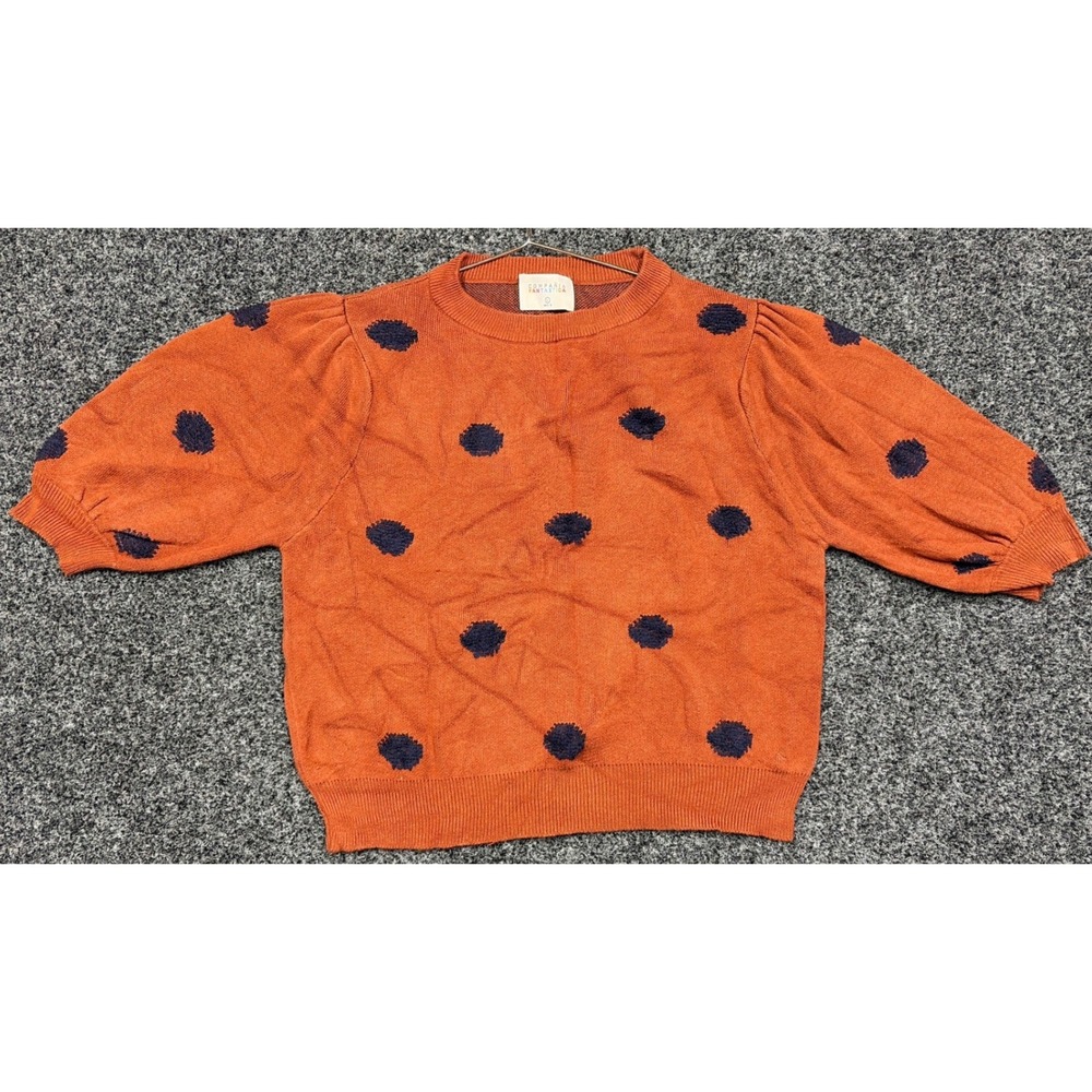 Compania Fantastica Sweater Womens L Orange Polka Dot Puff Sleeve Knit Top SEO